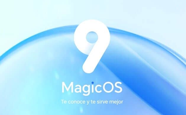 Logotipo de MagicOS 9 sobre un fondo azul claro, con el texto 'Te conoce y te sirve mejor'.