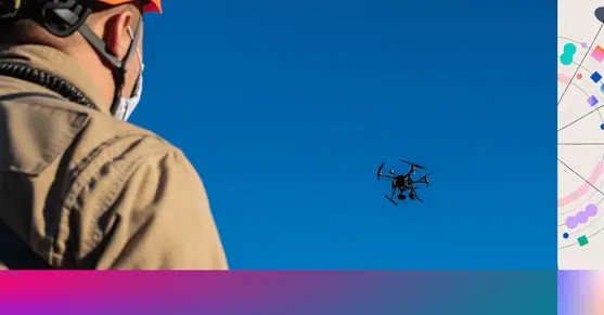 Un operador observa un dron volando en un cielo despejado.